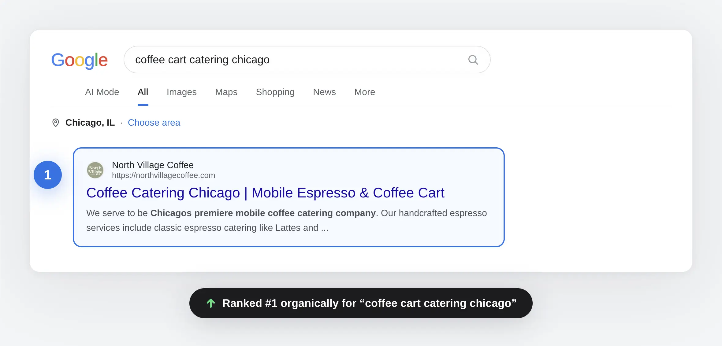 North Village ranking #1 on Google for coffee cart catering in Chicago